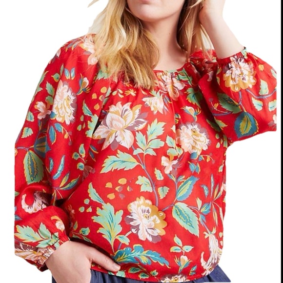 Anthropologie Tops - Maeve by Anthropologie Red Floral Peasant Blouse - Women's Top retro Sz L